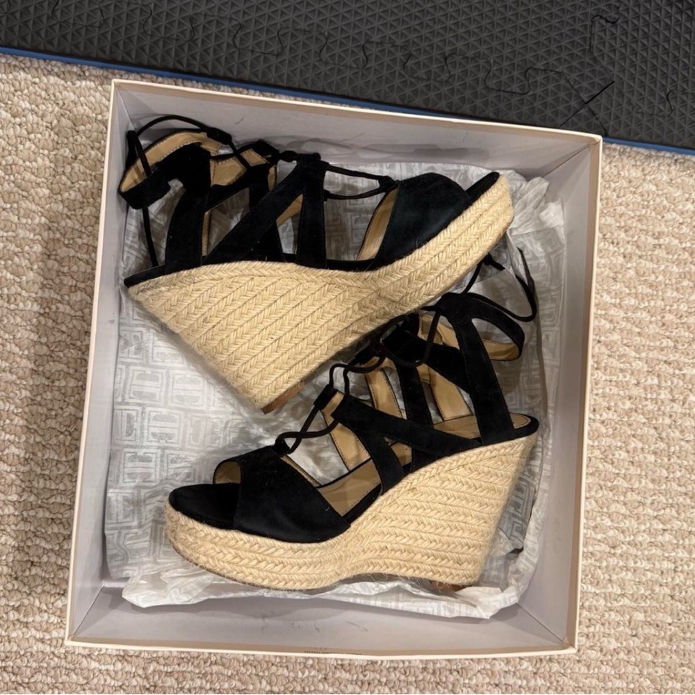 Black Espadrille Wedge Sandals - Women
